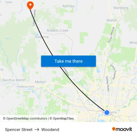Spencer Street to Woodend map