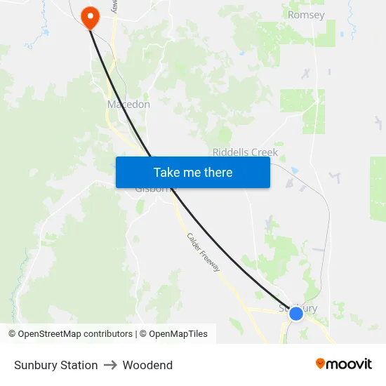 Sunbury Station to Woodend map