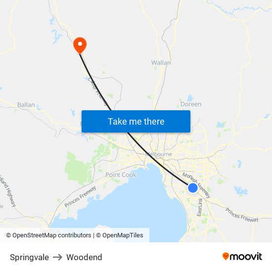 Springvale to Woodend map