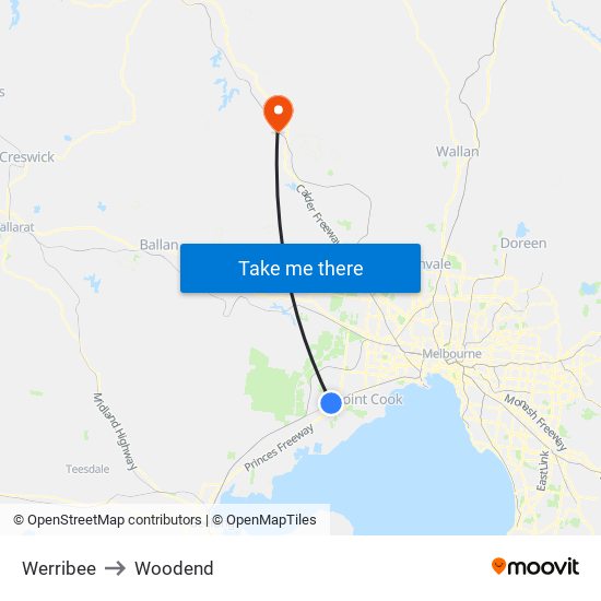 Werribee to Woodend map