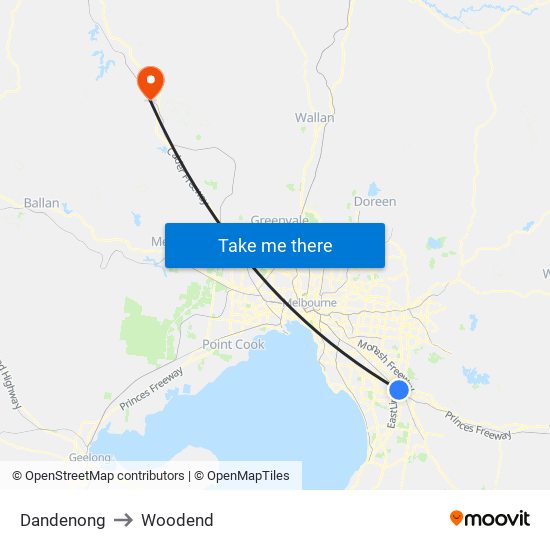 Dandenong to Woodend map