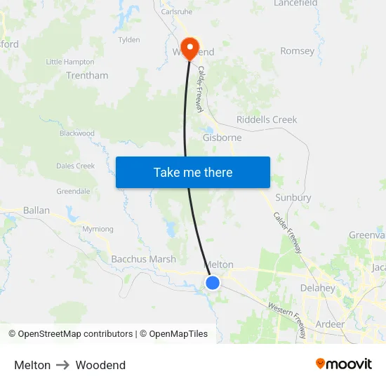 Melton to Woodend map