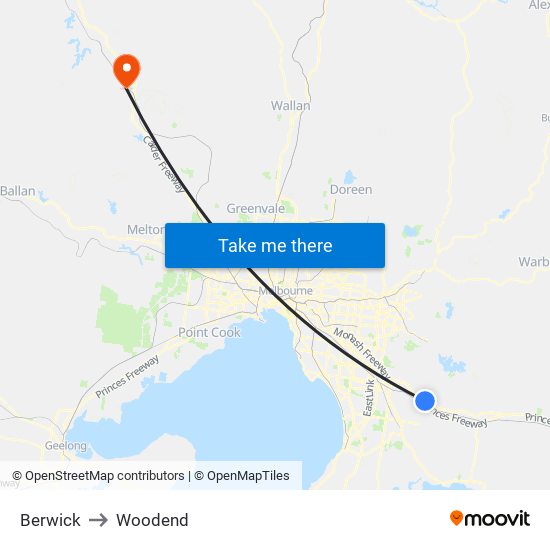 Berwick to Woodend map