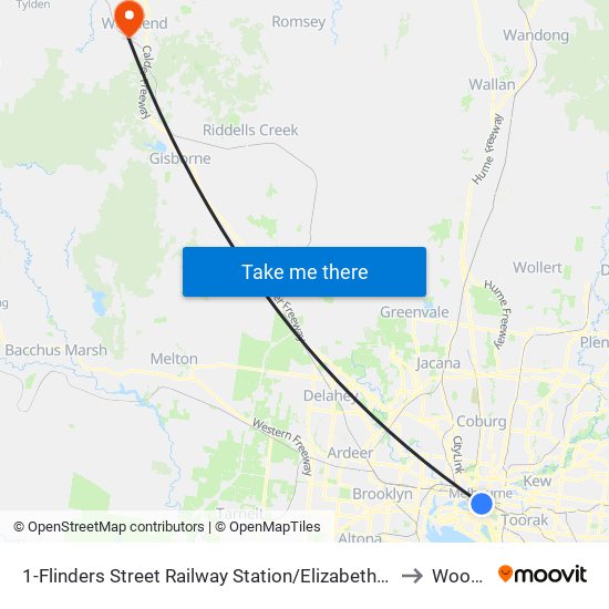 1-Flinders Street Railway Station/Elizabeth St (Melbourne City) to Woodend map