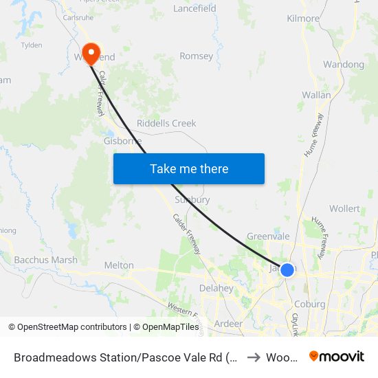Broadmeadows Station/Pascoe Vale Rd (Broadmeadows) to Woodend map