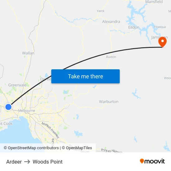 Ardeer to Woods Point map