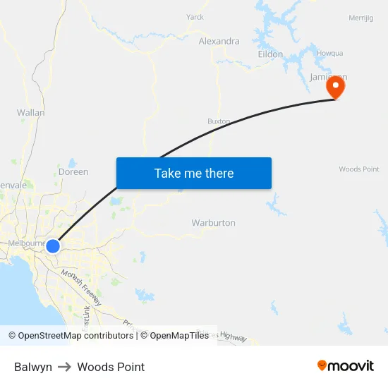 Balwyn to Woods Point map