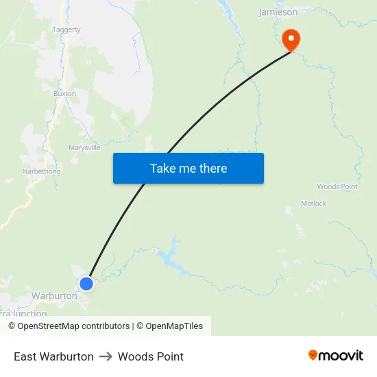East Warburton to Woods Point map