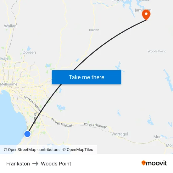 Frankston to Woods Point map