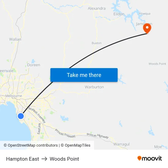 Hampton East to Woods Point map
