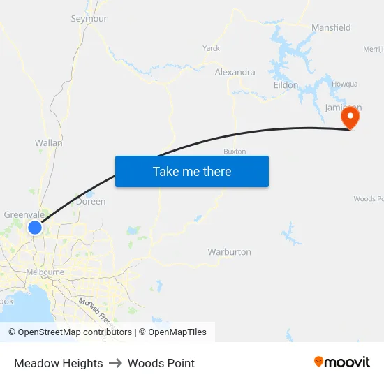 Meadow Heights to Woods Point map