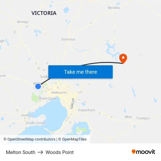 Melton South to Woods Point map