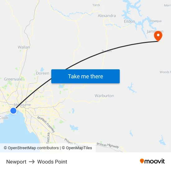 Newport to Woods Point map