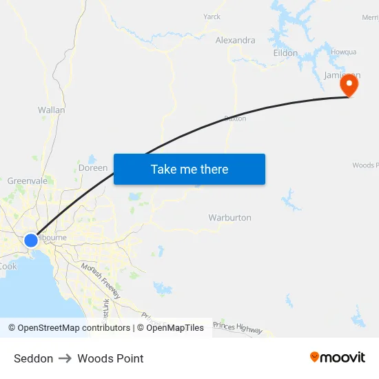Seddon to Woods Point map