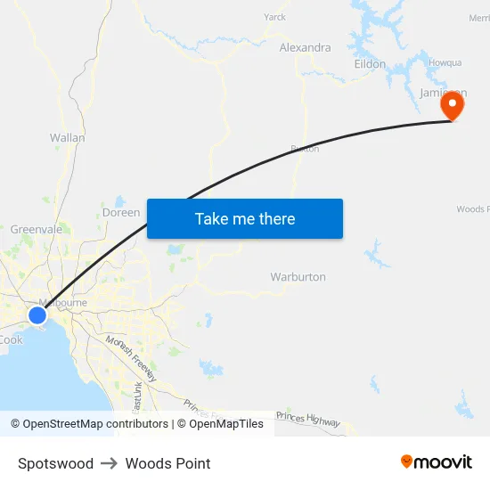 Spotswood to Woods Point map
