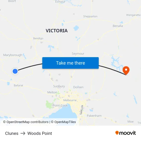 Clunes to Woods Point map