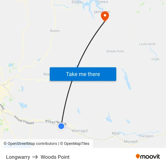 Longwarry to Woods Point map