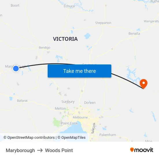 Maryborough to Woods Point map