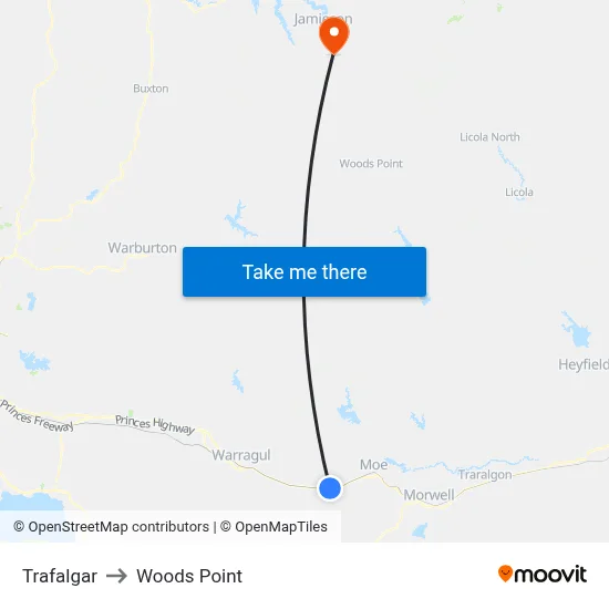 Trafalgar to Woods Point map