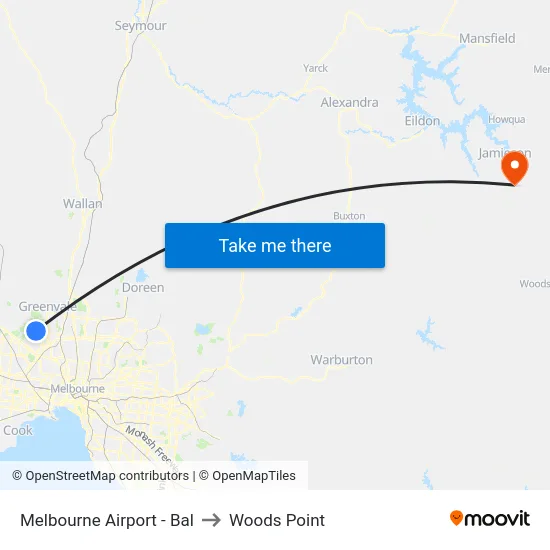 Melbourne Airport - Bal to Woods Point map