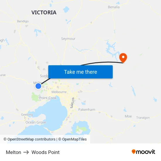 Melton to Woods Point map