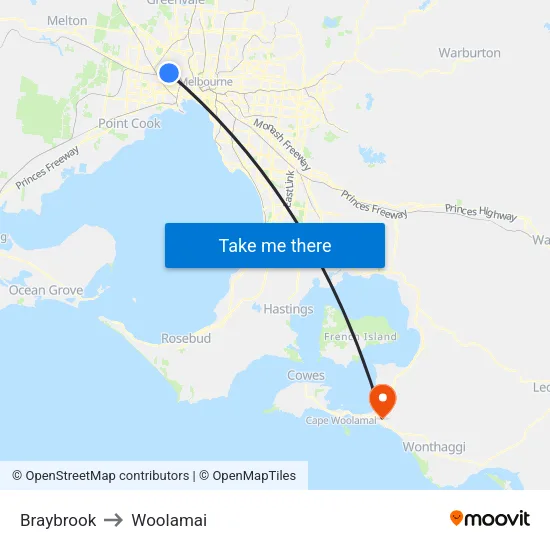 Braybrook to Woolamai map