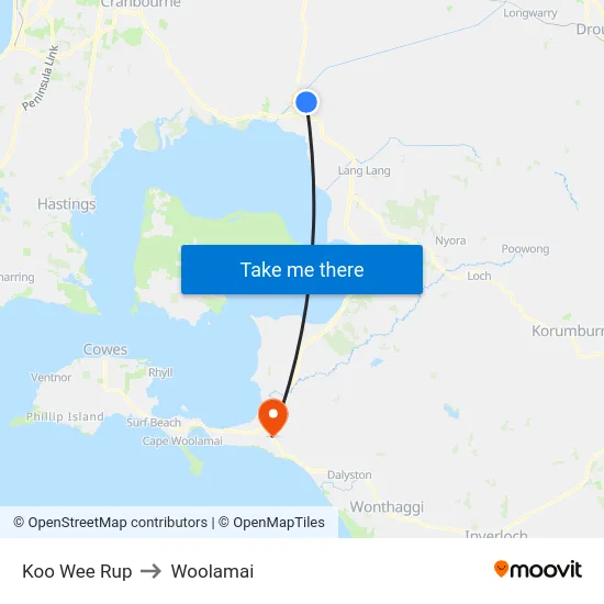 Koo Wee Rup to Woolamai map