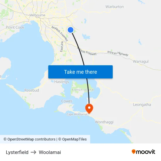 Lysterfield to Woolamai map
