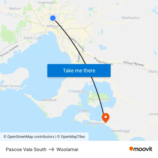 Pascoe Vale South to Woolamai map