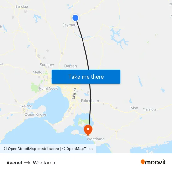 Avenel to Woolamai map