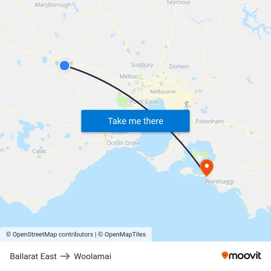 Ballarat East to Woolamai map