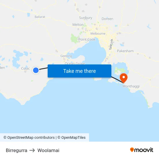Birregurra to Woolamai map