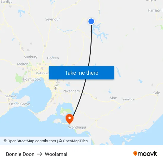 Bonnie Doon to Woolamai map