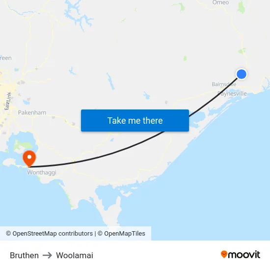 Bruthen to Woolamai map