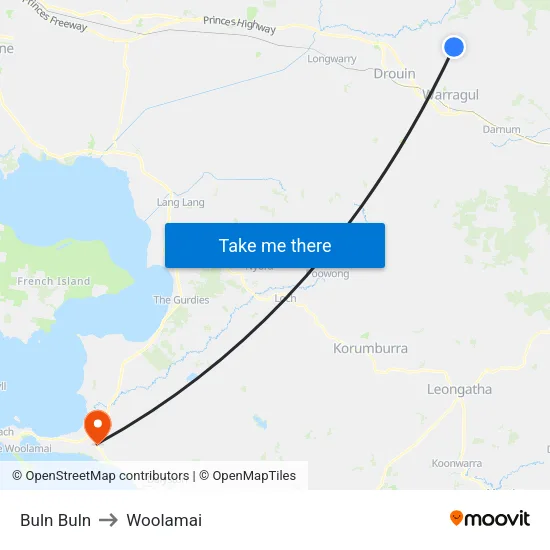 Buln Buln to Woolamai map