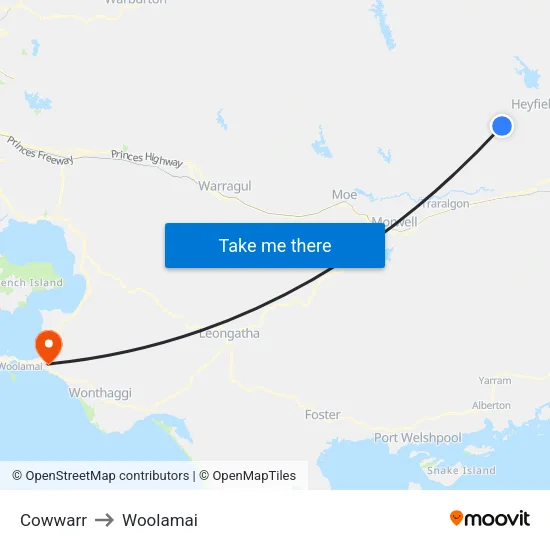 Cowwarr to Woolamai map