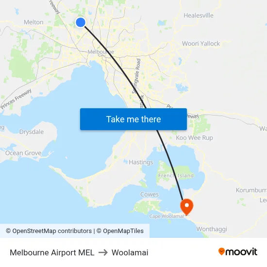 Melbourne Airport MEL to Woolamai map
