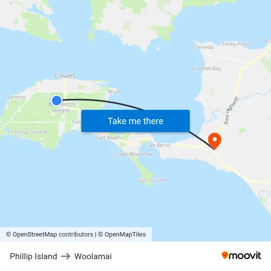 Phillip Island to Woolamai map