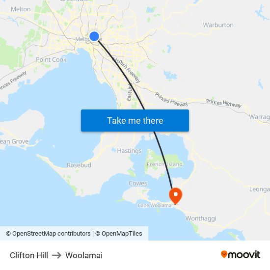 Clifton Hill to Woolamai map