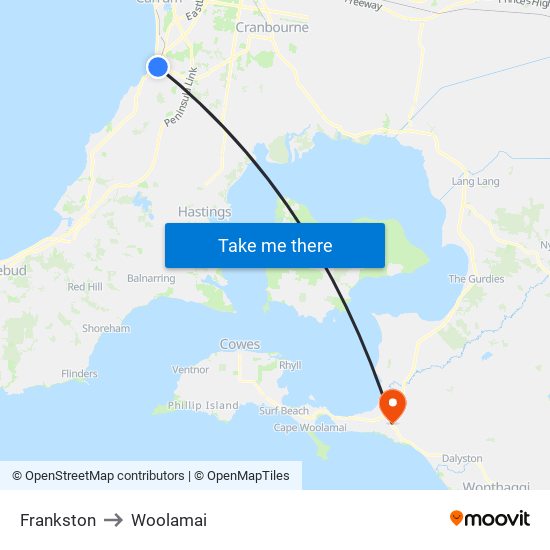 Frankston to Woolamai map