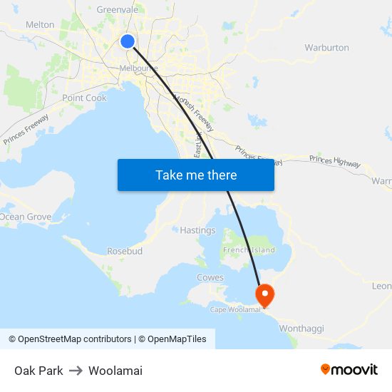 Oak Park to Woolamai map