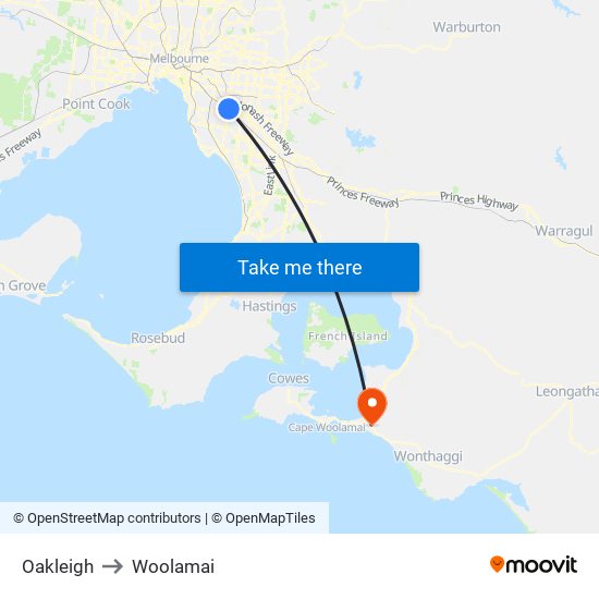 Oakleigh to Woolamai map