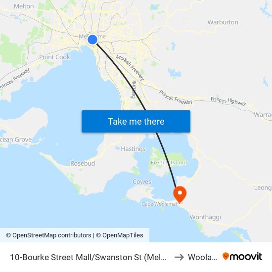10-Bourke Street Mall/Swanston St (Melbourne City) to Woolamai map