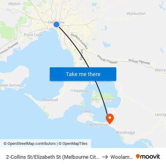 2-Collins St/Elizabeth St (Melbourne City) to Woolamai map