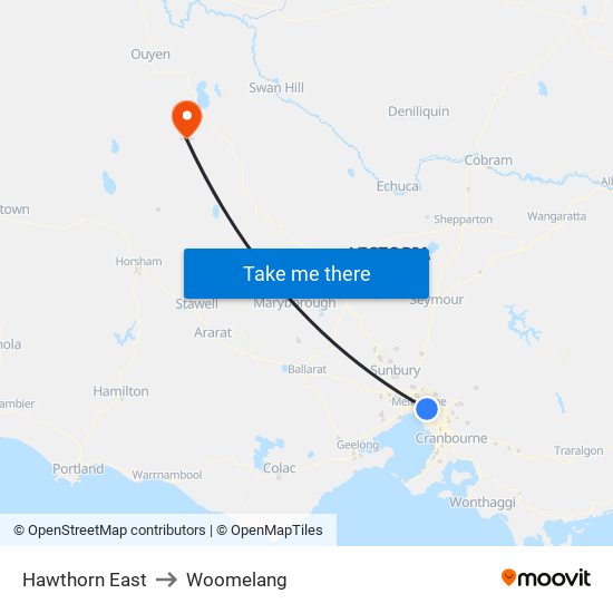 Hawthorn East to Woomelang map