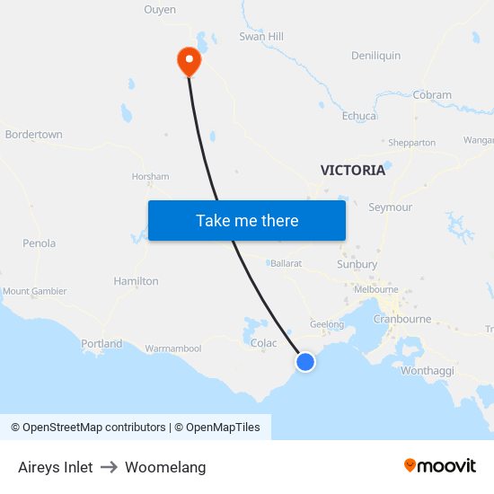 Aireys Inlet to Woomelang map