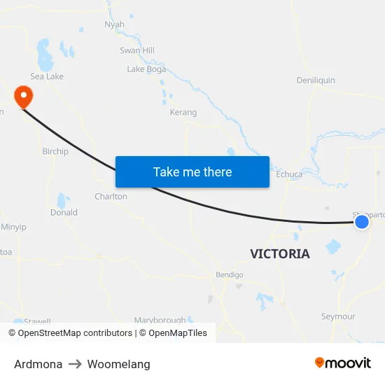 Ardmona to Woomelang map