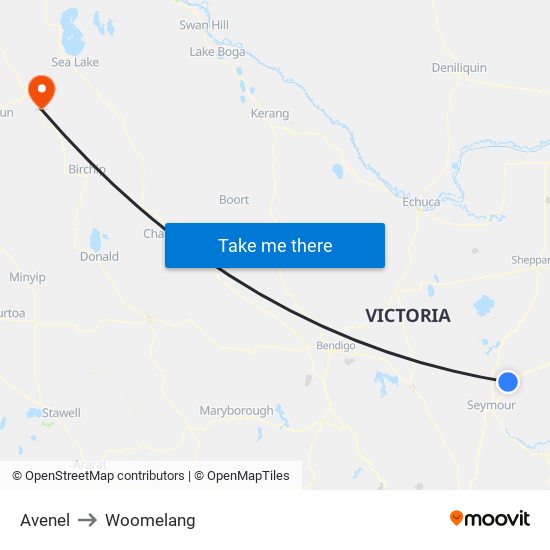 Avenel to Woomelang map