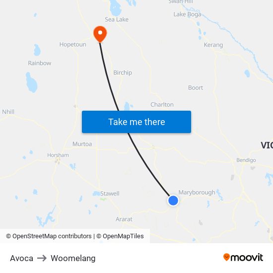 Avoca to Woomelang map