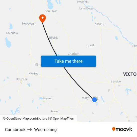Carisbrook to Woomelang map